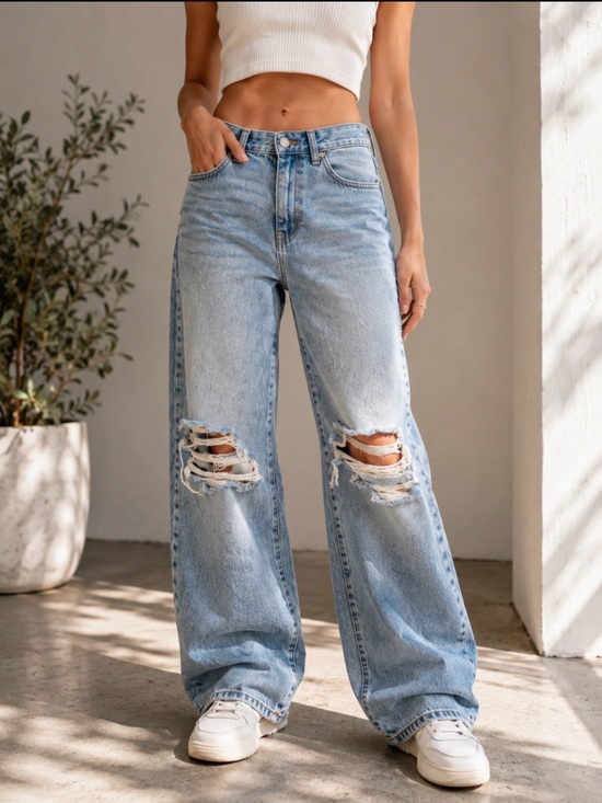 Aeropostale Denim - Aeropostale Wide Leg Skater Jeans Size 8 Distressed Y2K Denim